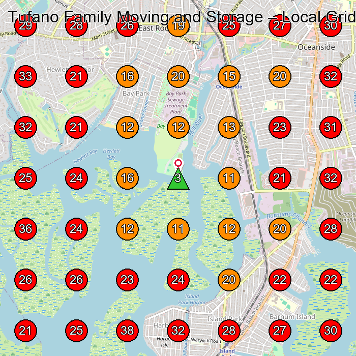 Tufano Family Moving and Storage GeoGrid visibility map for Auto Parts Manufacturer in Oceanside